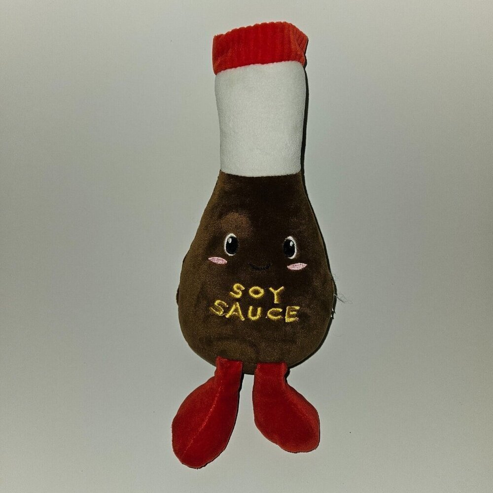 Soy Sauce Bottle Plush 9.5" Stuffed Toy Food Walgreens Brown White Red Yellow